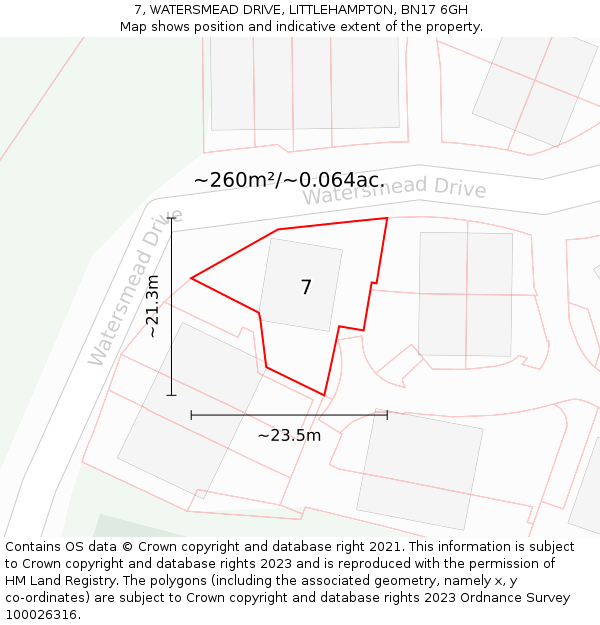 7, WATERSMEAD DRIVE, LITTLEHAMPTON, BN17 6GH: Plot and title map