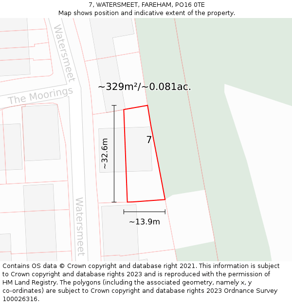 7, WATERSMEET, FAREHAM, PO16 0TE: Plot and title map