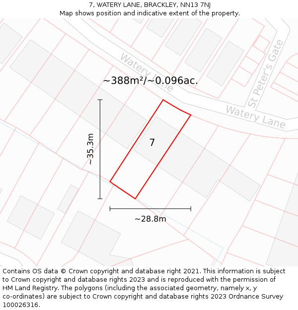 7, WATERY LANE, BRACKLEY, NN13 7NJ: Plot and title map