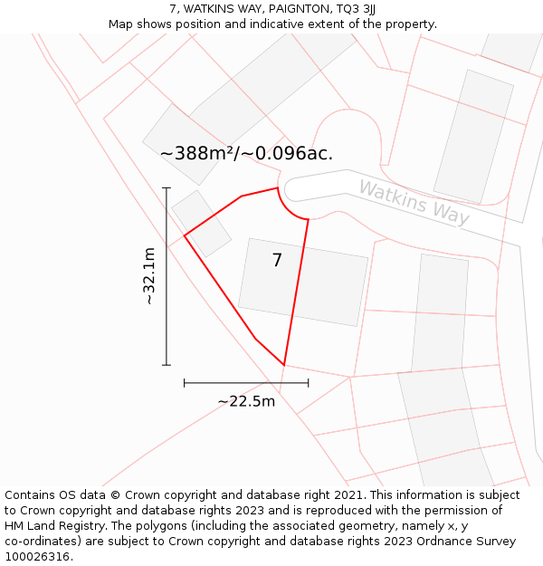 7, WATKINS WAY, PAIGNTON, TQ3 3JJ: Plot and title map