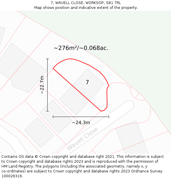 7, WAVELL CLOSE, WORKSOP, S81 7RL: Plot and title map