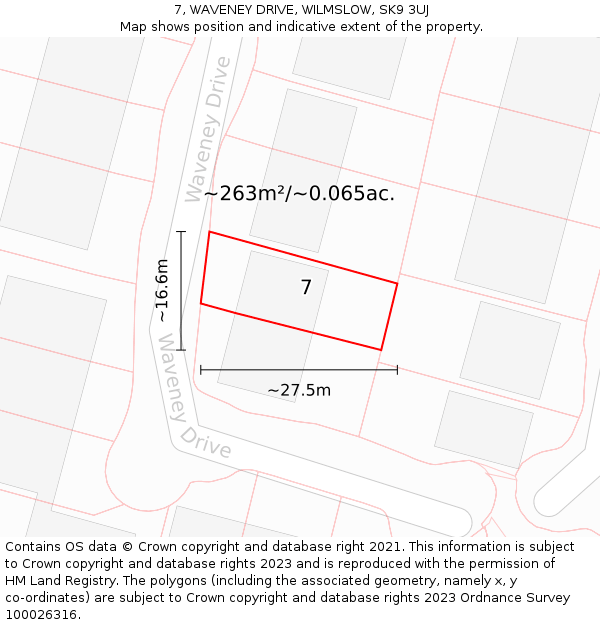 7, WAVENEY DRIVE, WILMSLOW, SK9 3UJ: Plot and title map