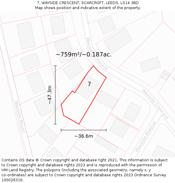 7, WAYSIDE CRESCENT, SCARCROFT, LEEDS, LS14 3BD: Plot and title map
