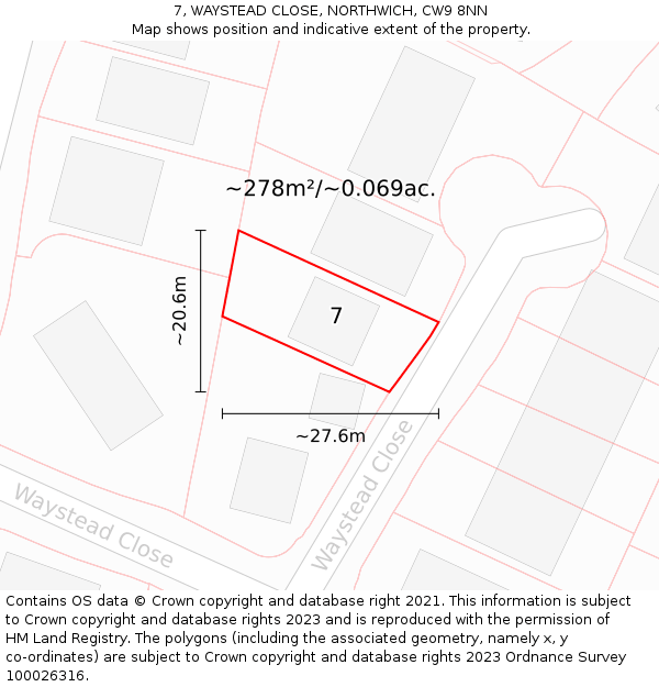 7, WAYSTEAD CLOSE, NORTHWICH, CW9 8NN: Plot and title map