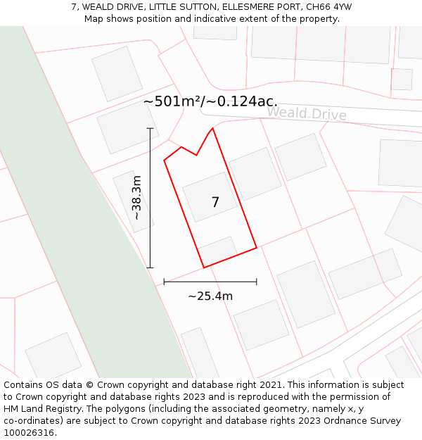 7, WEALD DRIVE, LITTLE SUTTON, ELLESMERE PORT, CH66 4YW: Plot and title map