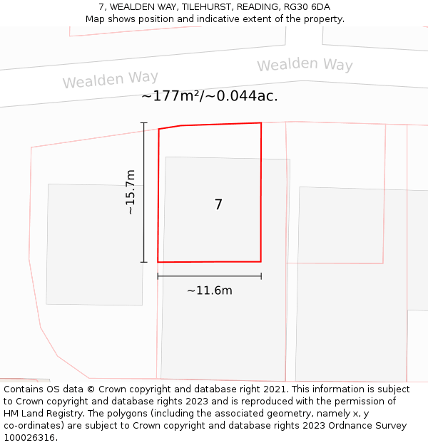 7, WEALDEN WAY, TILEHURST, READING, RG30 6DA: Plot and title map