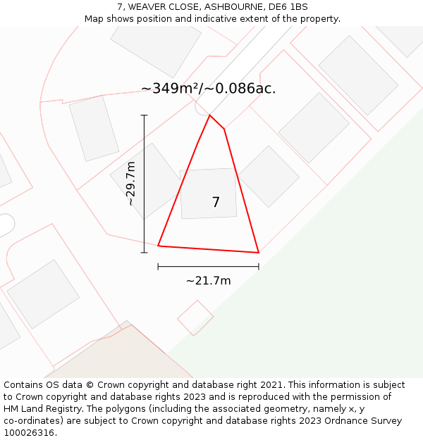 7, WEAVER CLOSE, ASHBOURNE, DE6 1BS: Plot and title map