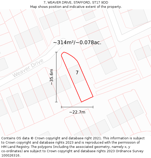 7, WEAVER DRIVE, STAFFORD, ST17 9DD: Plot and title map