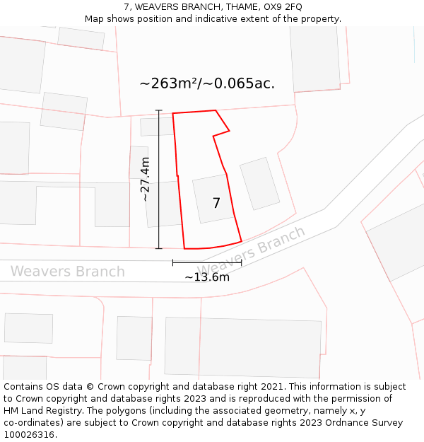 7, WEAVERS BRANCH, THAME, OX9 2FQ: Plot and title map