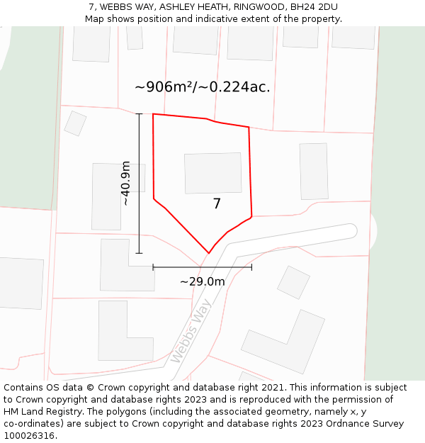 7, WEBBS WAY, ASHLEY HEATH, RINGWOOD, BH24 2DU: Plot and title map