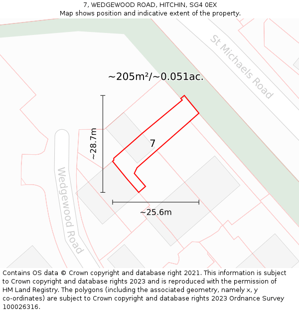 7, WEDGEWOOD ROAD, HITCHIN, SG4 0EX: Plot and title map