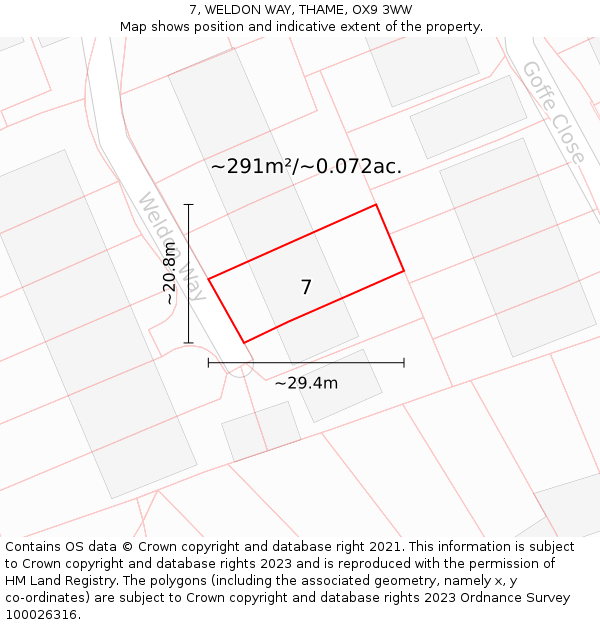 7, WELDON WAY, THAME, OX9 3WW: Plot and title map