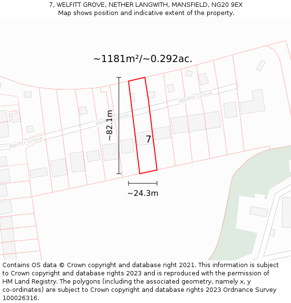 7, WELFITT GROVE, NETHER LANGWITH, MANSFIELD, NG20 9EX: Plot and title map