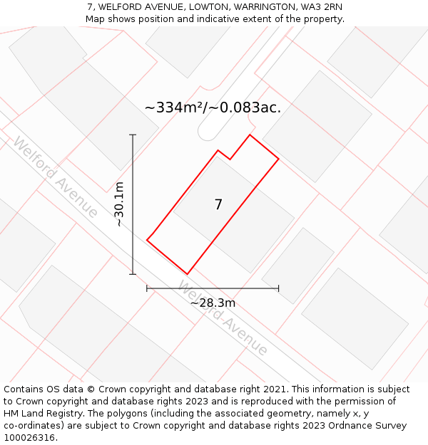 7, WELFORD AVENUE, LOWTON, WARRINGTON, WA3 2RN: Plot and title map