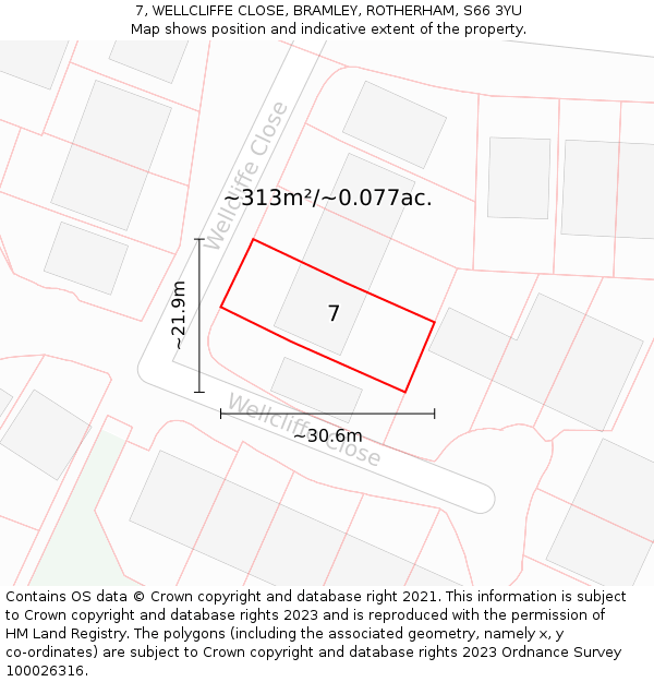 7, WELLCLIFFE CLOSE, BRAMLEY, ROTHERHAM, S66 3YU: Plot and title map