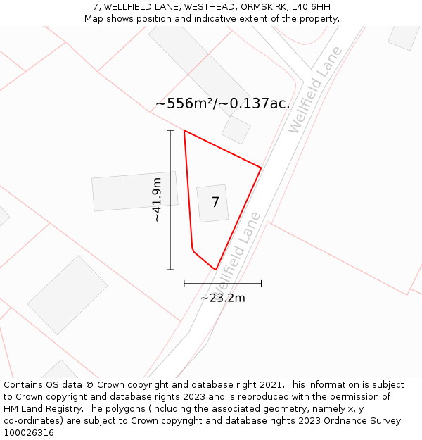 7, WELLFIELD LANE, WESTHEAD, ORMSKIRK, L40 6HH: Plot and title map