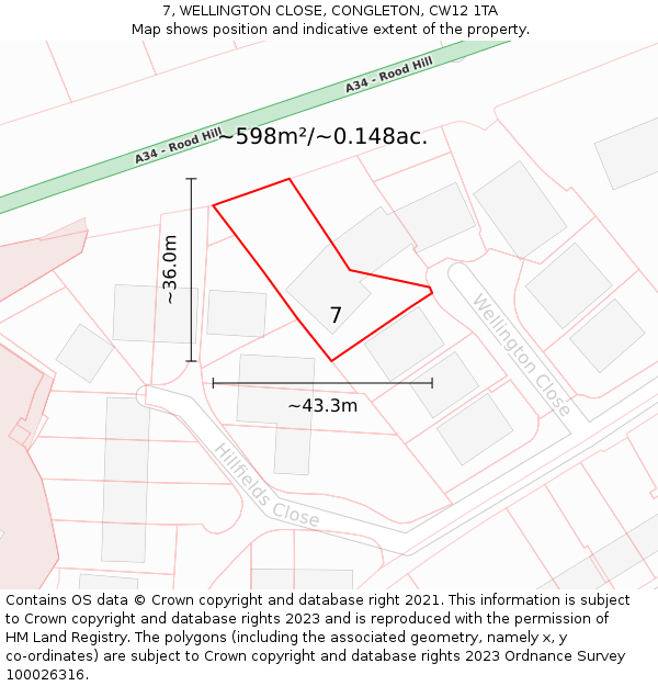 7, WELLINGTON CLOSE, CONGLETON, CW12 1TA: Plot and title map
