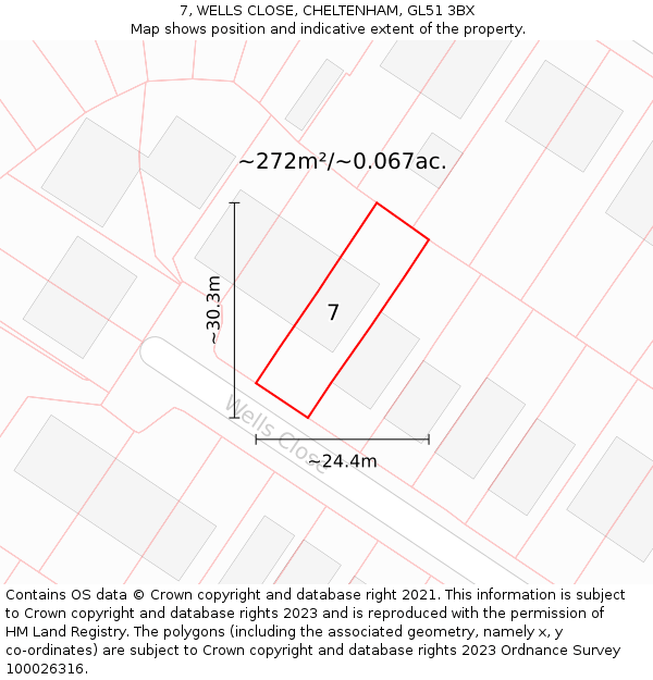 7, WELLS CLOSE, CHELTENHAM, GL51 3BX: Plot and title map