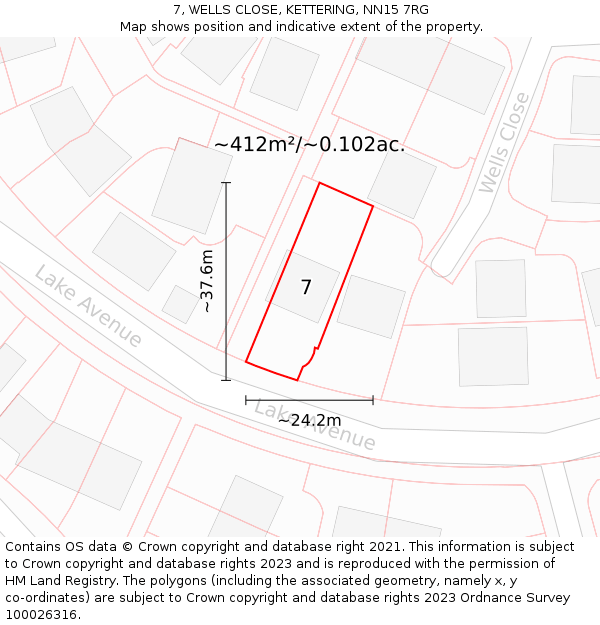 7, WELLS CLOSE, KETTERING, NN15 7RG: Plot and title map