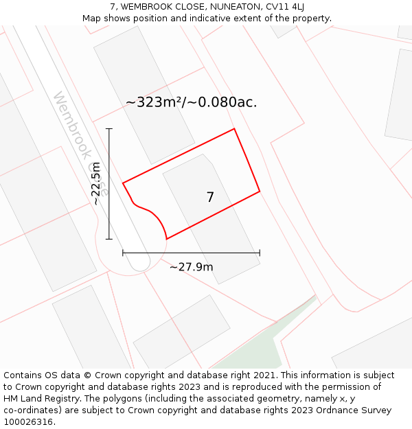 7, WEMBROOK CLOSE, NUNEATON, CV11 4LJ: Plot and title map