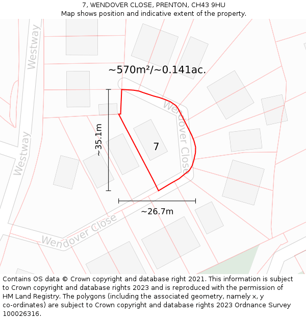 7, WENDOVER CLOSE, PRENTON, CH43 9HU: Plot and title map