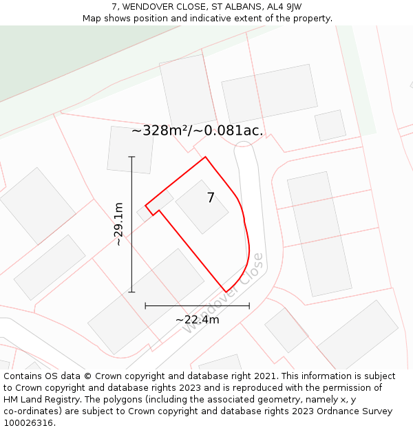 7, WENDOVER CLOSE, ST ALBANS, AL4 9JW: Plot and title map
