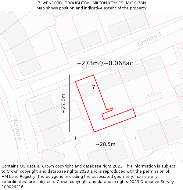7, WENFORD, BROUGHTON, MILTON KEYNES, MK10 7AN: Plot and title map