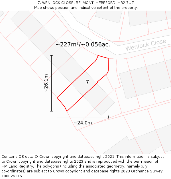 7, WENLOCK CLOSE, BELMONT, HEREFORD, HR2 7UZ: Plot and title map