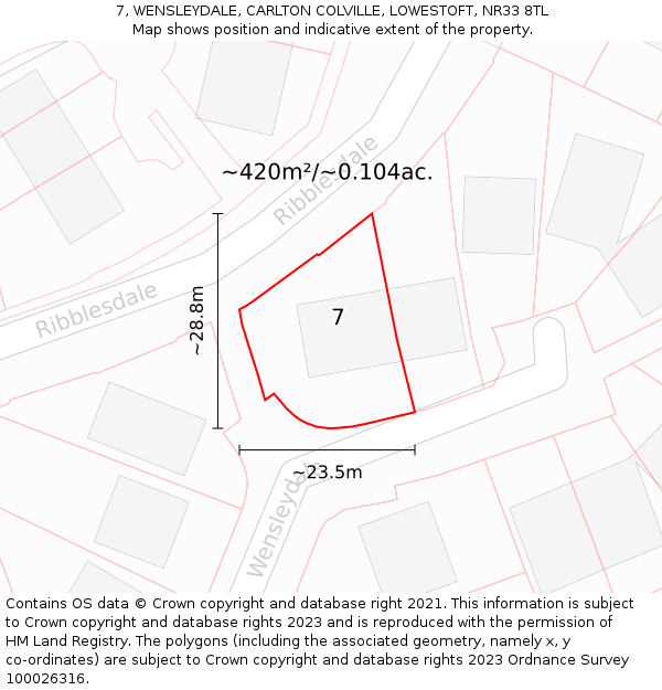7, WENSLEYDALE, CARLTON COLVILLE, LOWESTOFT, NR33 8TL: Plot and title map