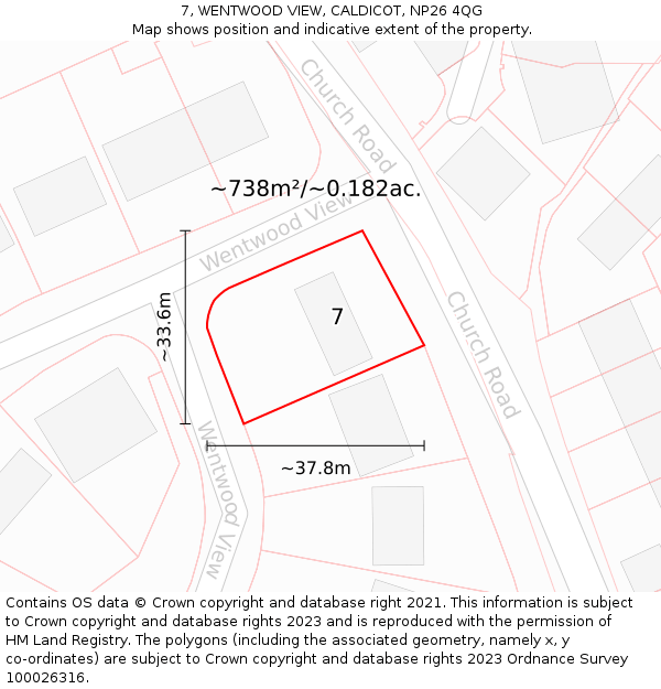 7, WENTWOOD VIEW, CALDICOT, NP26 4QG: Plot and title map