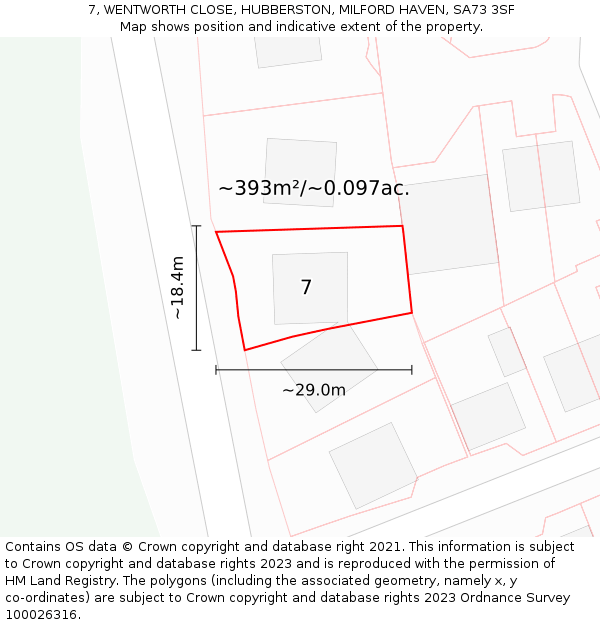 7, WENTWORTH CLOSE, HUBBERSTON, MILFORD HAVEN, SA73 3SF: Plot and title map