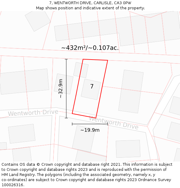 7, WENTWORTH DRIVE, CARLISLE, CA3 0PW: Plot and title map