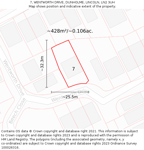 7, WENTWORTH DRIVE, DUNHOLME, LINCOLN, LN2 3UH: Plot and title map