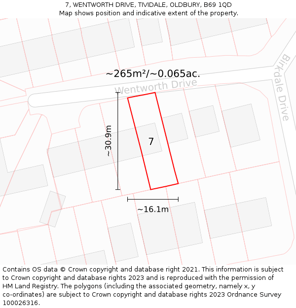7, WENTWORTH DRIVE, TIVIDALE, OLDBURY, B69 1QD: Plot and title map