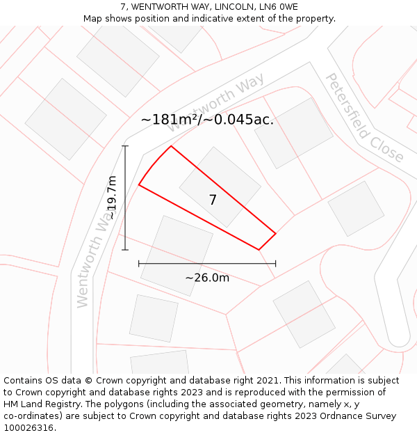 7, WENTWORTH WAY, LINCOLN, LN6 0WE: Plot and title map
