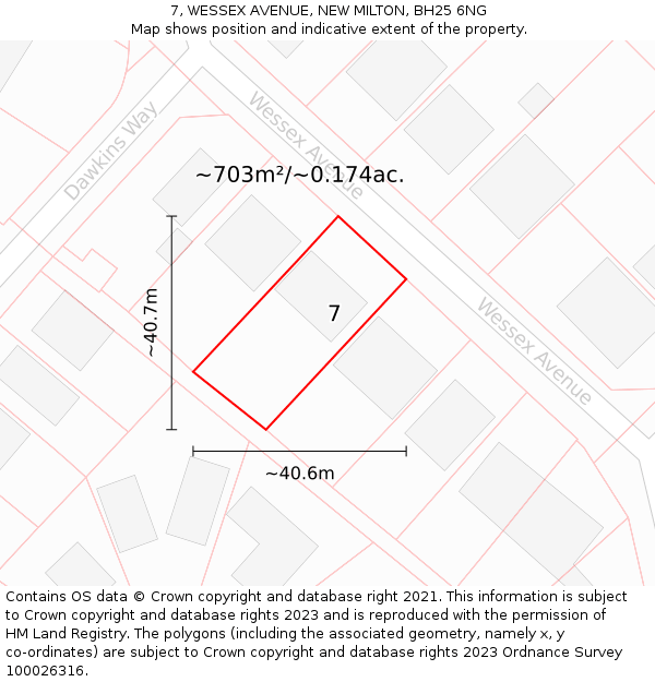 7, WESSEX AVENUE, NEW MILTON, BH25 6NG: Plot and title map