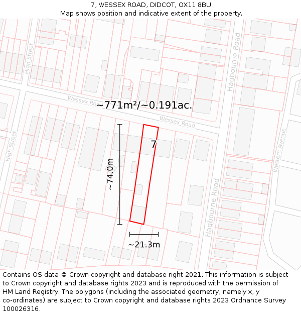 7, WESSEX ROAD, DIDCOT, OX11 8BU: Plot and title map