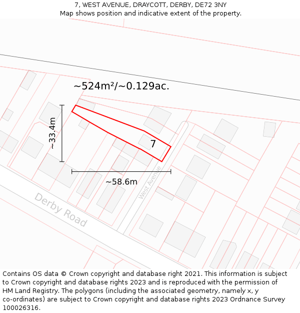 7, WEST AVENUE, DRAYCOTT, DERBY, DE72 3NY: Plot and title map