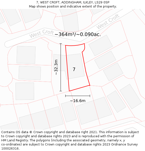 7, WEST CROFT, ADDINGHAM, ILKLEY, LS29 0SP: Plot and title map