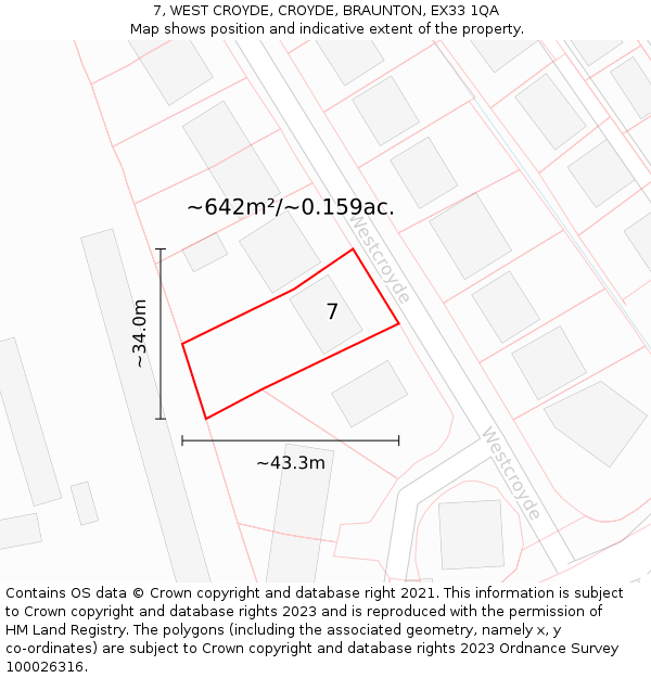 7, WEST CROYDE, CROYDE, BRAUNTON, EX33 1QA: Plot and title map