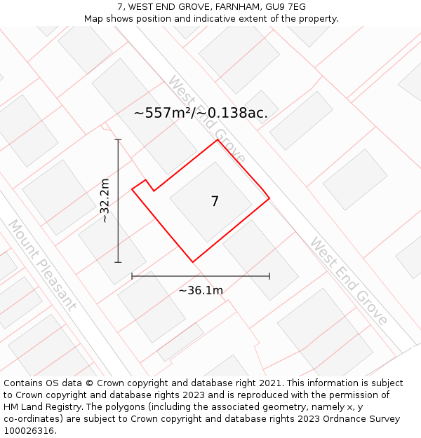 7, WEST END GROVE, FARNHAM, GU9 7EG: Plot and title map