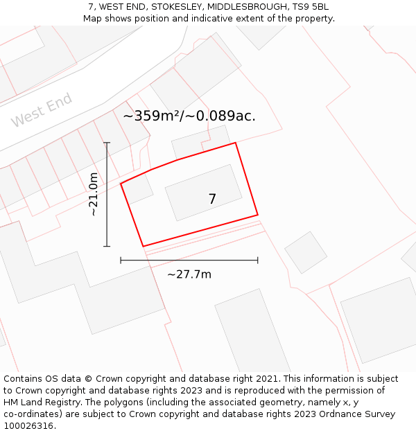 7, WEST END, STOKESLEY, MIDDLESBROUGH, TS9 5BL: Plot and title map
