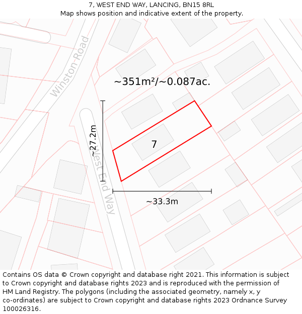 7, WEST END WAY, LANCING, BN15 8RL: Plot and title map