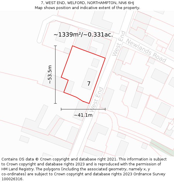 7, WEST END, WELFORD, NORTHAMPTON, NN6 6HJ: Plot and title map