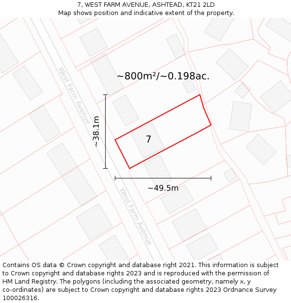 7, WEST FARM AVENUE, ASHTEAD, KT21 2LD: Plot and title map