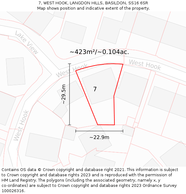 7, WEST HOOK, LANGDON HILLS, BASILDON, SS16 6SR: Plot and title map