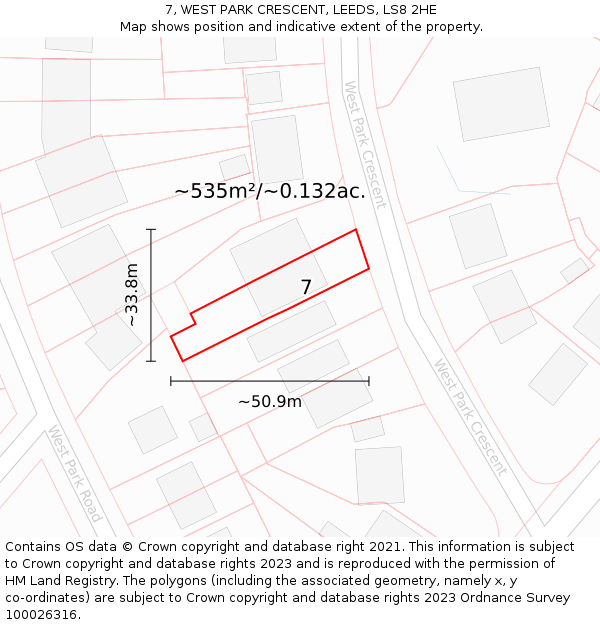 7, WEST PARK CRESCENT, LEEDS, LS8 2HE: Plot and title map