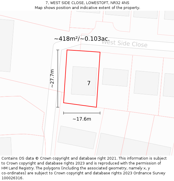 7, WEST SIDE CLOSE, LOWESTOFT, NR32 4NS: Plot and title map