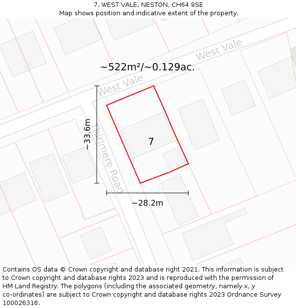 7, WEST VALE, NESTON, CH64 9SE: Plot and title map