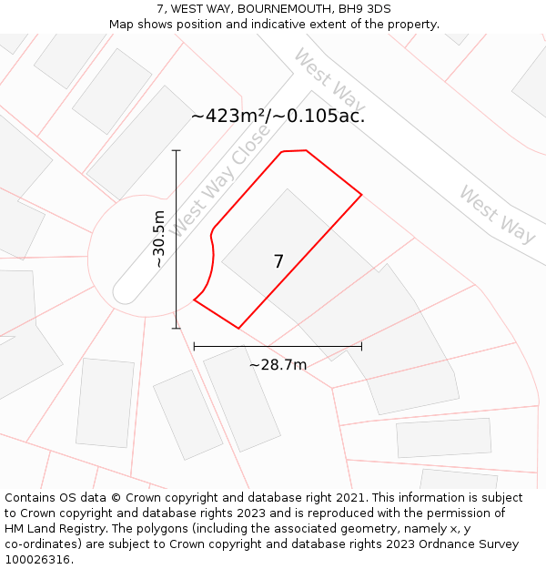 7, WEST WAY, BOURNEMOUTH, BH9 3DS: Plot and title map